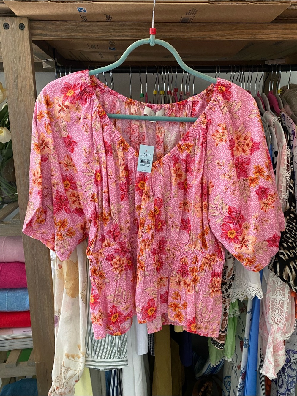 LOFT Pink Floral Peasant Blouse